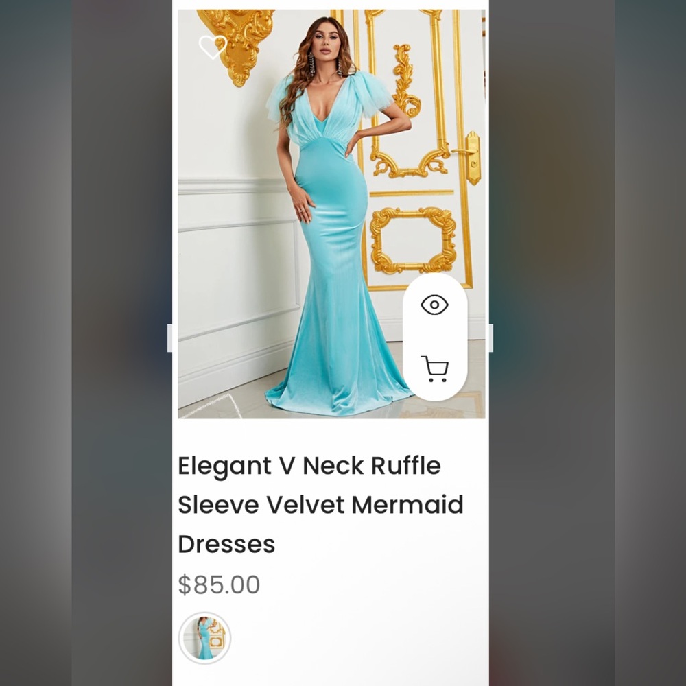 Elegant Light Blue V-Neck Ruffle Sleeve Mermaid Dress
